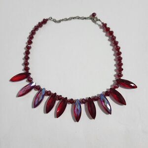 Faceted Acrylic Beaded Shiny Iridescent Statement Necklace Adjustable Red